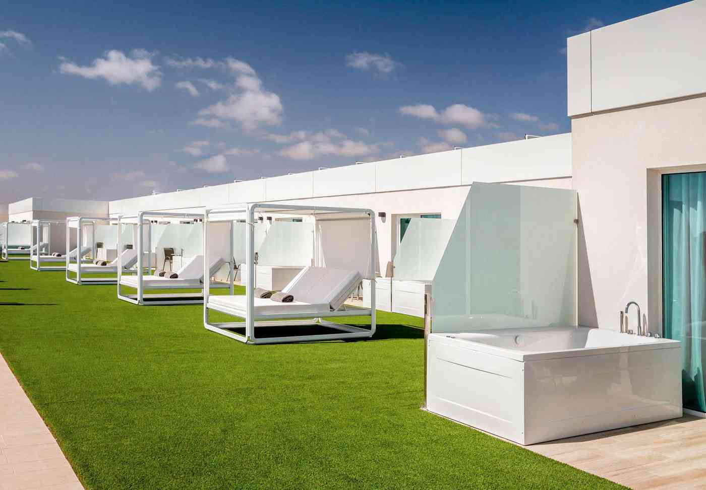 Sunbeds — poolside resort